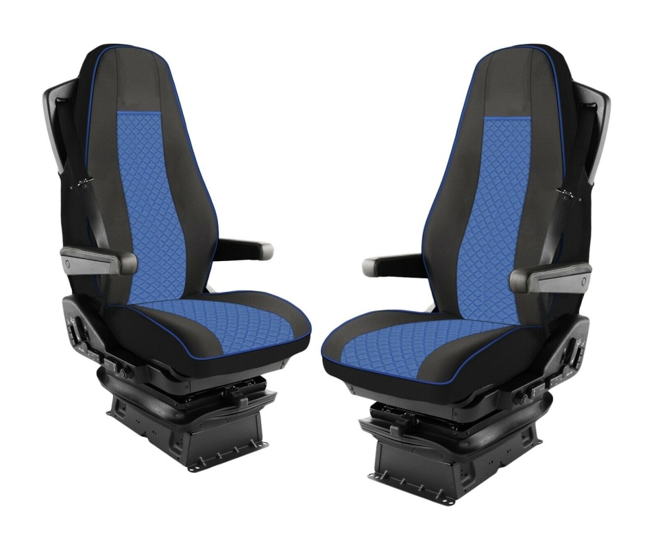 F-CORE Tappetini Camion Per VOLVO FH 4 E FH 5 - Autista + Passeggero, Sospensione, Colore Blu, ECO-PELLE Q