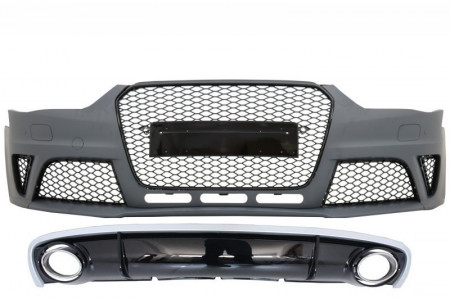 Bara Fata cu Difuzor Bara Spate si Ornamente Evacuare compatibil cu Audi A4 B8 Facelift (2012-2015) Sedan Avant RS4 Design