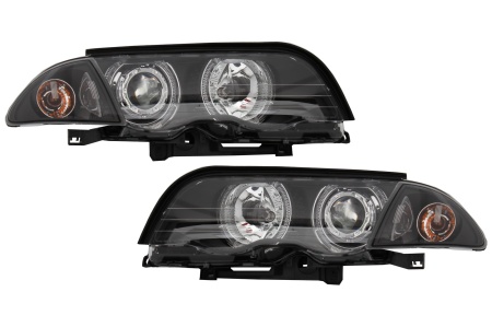 Faruri compatibile cu BMW E46 Limousine Touring 1998-2001 Angel Eyes Fundal Negru