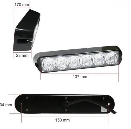 Proiector stroboscopic 6 LED-uri, in grila, subtire, galben