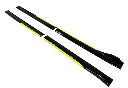 Set 2 Prelungiri praguri tuning 210 cm, negru lucios cu buza galbena