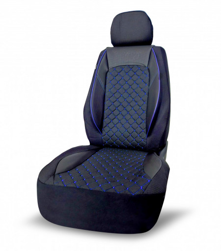Set huse scaune auto compatibile Mercedes Sprinter 2006-2017 2+1, piele ecologica cu textil, negru cusatura albastra