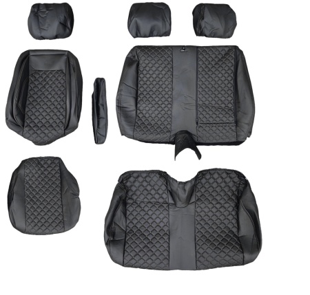Set huse scaune auto, dedicate Mercedes Sprinter 2006-2017, 2+1 fata, piele ecologica neagra si cusatura neagra in romb