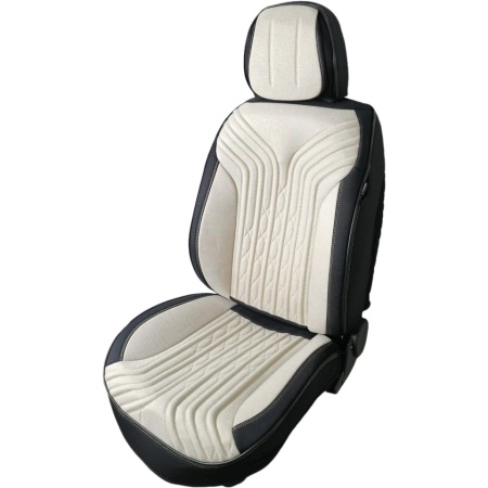 Set huse scaune auto universale Deluxetuning, material textil, negru cu alb, fata-spate, bancheta fractionata
