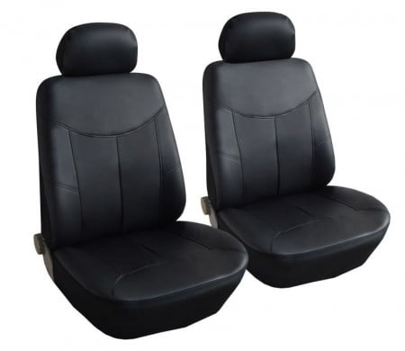 Set huse scaune auto, universale, fata 1+1, Negru , piele ecologica