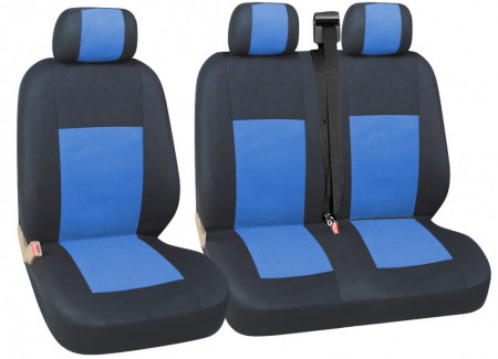 Set huse scaune auto, universale, fata 2+1, material textil, negru cu albastru
