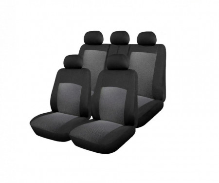 Set huse scaune auto, universale, fata-spate, bancheta spate fractionata, jacquard, negru cu gri