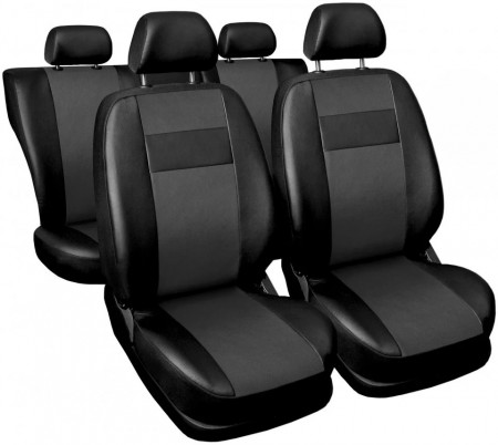 Set huse scaune auto, universale, fata-spate, piele ecologica, negru si gri