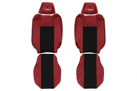 Set huse scaune camion compatibil cu RENAULT T 2014->, Rosu, piele ecologica cu velur, tetiere reglabile