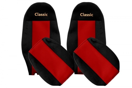 Set huse scaune camion compatibile cu VOLVO FH 2009-2012 negru cu rosu, material textil
