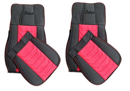 Set huse scaune camion compatibile DAF XF euro 6 2012-2021 negru cu rosu, piele ecologica cu catifea