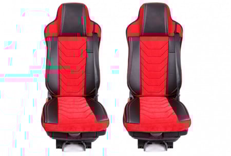Set huse scaune camion compatibile IVECO STRALIS 2002->, piele ecologica cu catifea, negru cu rosu