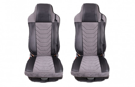 Set huse scaune camion compatibile MAN TGX EURO 6 2007-> piele ecologica cu catifea, negru cu gri