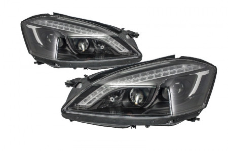 Faruri HID Xenon LED DRL compatibil cu Mercedes S-Class W221 (2005-2009) W222 Look Negre