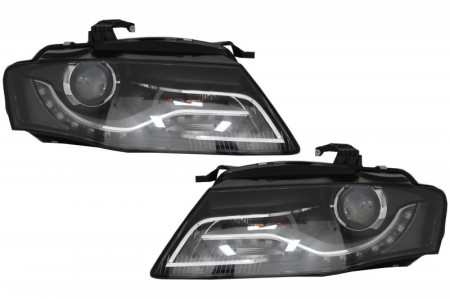 Faruri Xenon Cu Lumini de zi Integrate LED (DRL) compatibil cu Audi A4 B8 8K 2007-2011 Fundal Negru