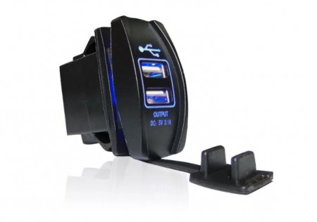 Incarcator dublu USB 3.1A , cu led albastru, Universal