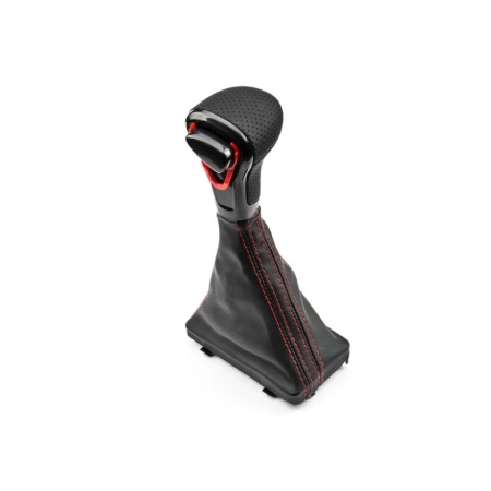 Nuca schimbator neagra cu manson compatibil cu Audi A4 B8 2007-2015, A5 2007-2017, A6 C7 2011-2018, Q5 2008-2016, Q7 cutie automata, cusatura rosie