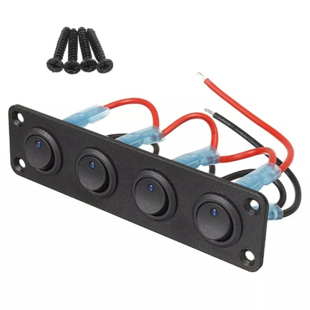 Panou incastrabil cu 4 butoane auto, cu LED Albastru, ON-OFF, universal, 12V