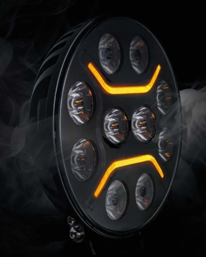 Proiector cu led camion faza lunga si pozitie, diametru 218 mm, 12V-24V, pozitie cu leduri alb - portocaliu