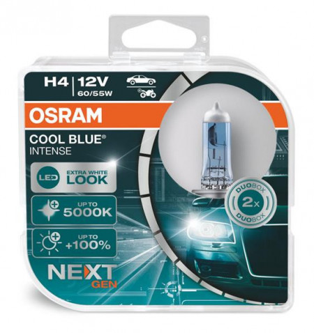 Set 2 Becuri Auto Halogen NEXTGEN Osram Cool Blue Intense H4 64193CBN-HCB 12V