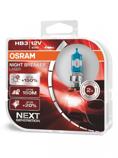 Set 2 Becuri Auto OSRAM Halogen HB3 Night Breaker Laser +150% 9005NL-HCB HB3 12V 60W