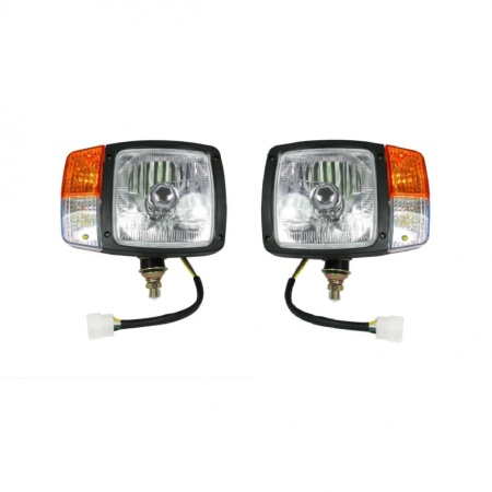 Set 2 faruri auto, universal cu faza lunga, faza scurta, semnalizare si pozitie, Cu Cablu, Utilaje Dezapezire Buldoexcavator Tractor H4, 12V, Stanga si Dreapta