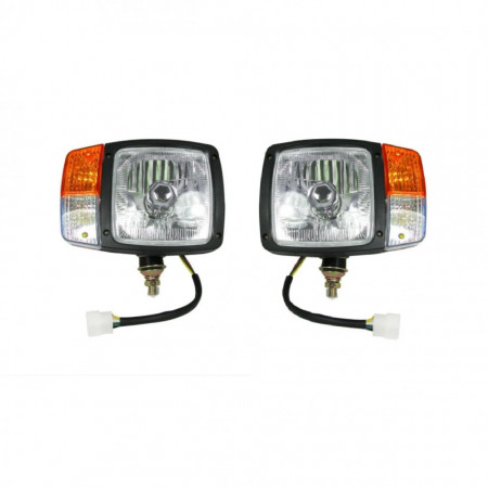 Set 2 faruri auto, universal cu faza lunga, faza scurta, semnalizare si pozitie, Cu Cablu, Utilaje Dezapezire Buldoexcavator Tractor H4, 24V, Stanga si Dreapta