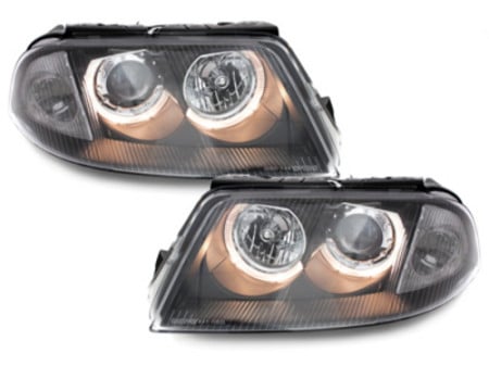 Set 2 faruri compatibil cu VW Passat 3BG B5 2000-2005 Angel Eyes, Fundal Negru