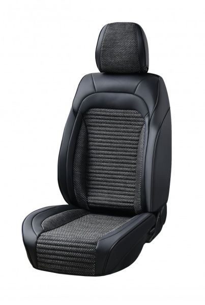 Set huse scaune auto compatibil cu Opel Astra H 2004-2010, fata-spate, piele ecologica neagra cu material textil negru