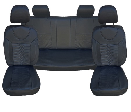 Set huse scaune auto, universale, fata-spate, bancheta fractionata, piele ecologica, negru