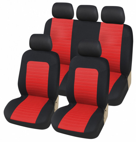 Set huse scaune auto, universale, fata-spate, Negru cu rosu, material textil