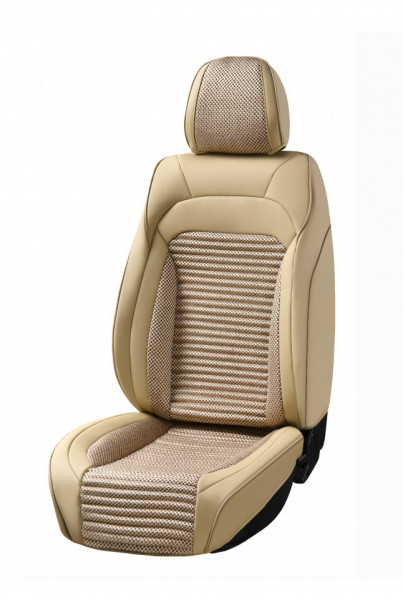 Set huse scaune auto universale, piele ecologica bej cu material textil bej, fata-spate
