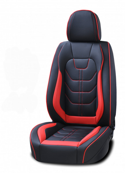 Set huse scaune auto universale, piele ecologica negru cu rosu, fata-spate