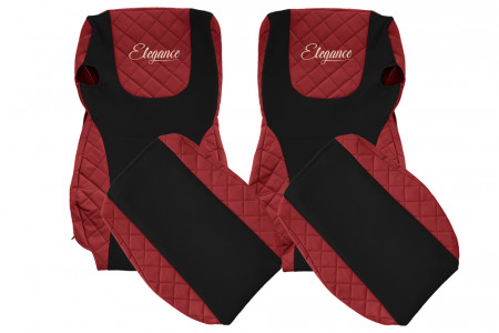 Set huse scaune camion compatibil cu DAF XF105 XF106 2012-> euro 6, Negru cu rosu, piele ecologica cu velur