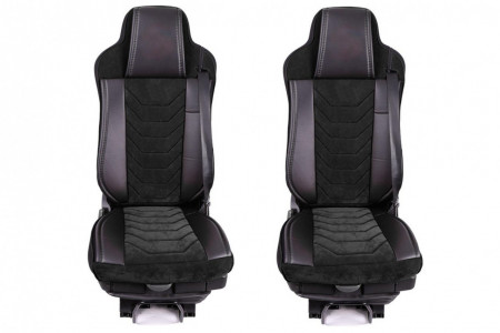 Set huse scaune camion compatibile MAN TGX EURO 6 2007-> piele ecologica cu catifea, negru cu negru