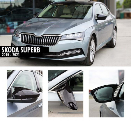 Capace oglinda compatibile cu SKODA SUPERB III 2015-2021 Negru lucios Batman Style