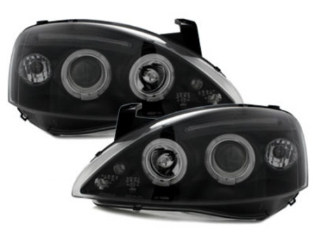 Faruri compatibil cu Opel Corsa C (11.2000-09.2006) Angel Eyes Negru