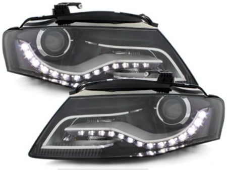 Faruri LED DRL compatibil cu Audi A4 B8 8K 2008-2011 cu Lumini de zi Integrate Negru