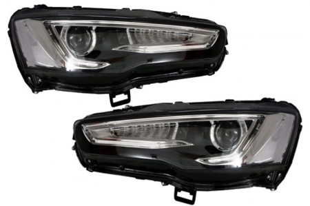 Faruri LED DRL compatibil cu MITSUBISHI Lancer (2007-2017) Dual Projector Semnalizare Secventiala cu LED Stopuri Rosu/Clar