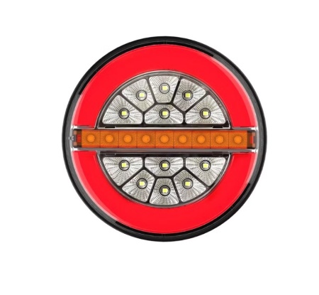 Lampa stop 3 functii, tip hamburger, LED, pozitie Efect Neon, Semnalizare dinamica, diametru 13cm, 12V-24V, Pentru Camion, Remorca, Autobuz, Rulota, Camper, Van