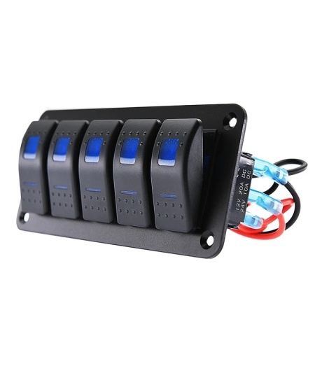 Panou incastrabil cu 5 butoane auto cu LED, ON-OFF, universal, 12-24V