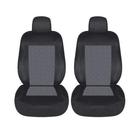 Set 1+1 Huse Scaune Auto Pentru Scaune Fata Universale , Negru cu Gri , Material Textil
