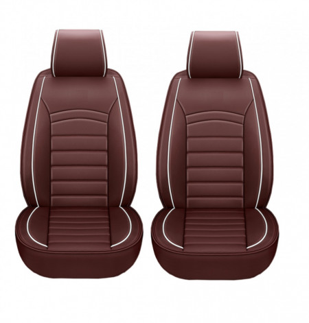 Set 2 huse scaune auto pentru fata, maro, piele ecologica