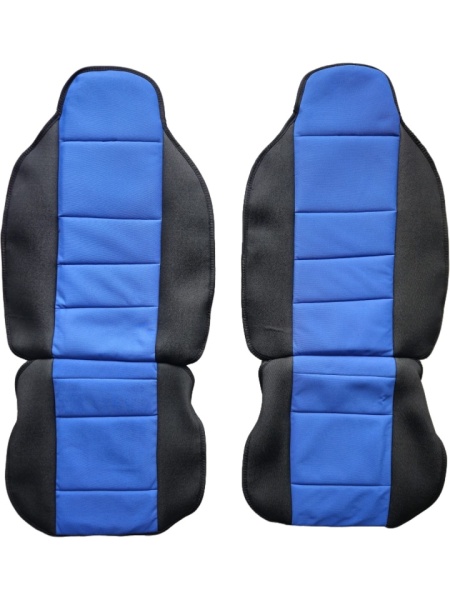 Set 2 huse scaune auto pentru fata, material textil, negru cu albastru