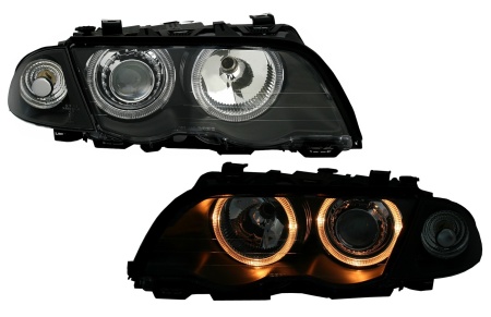 Set faruri compatibil cu BMW Seria 3 E46 Limousine Touring 1998-2001 Angel Eyes Negru
