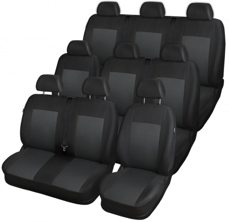 Set huse auto pentru scaune compatibile VW Transporter T5 2004-2014 8+1 locuri, material textil, culoare negru