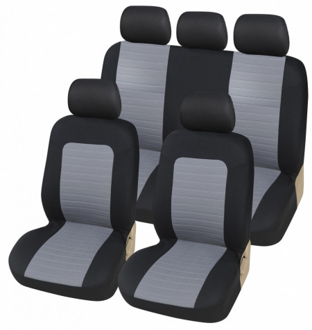 Set huse scaune auto, universale, fata-spate, Negru cu gri, material textil