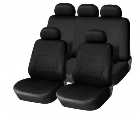 Set huse scaune auto, universale, fata-spate, Negru, material textil, compatibil airbag