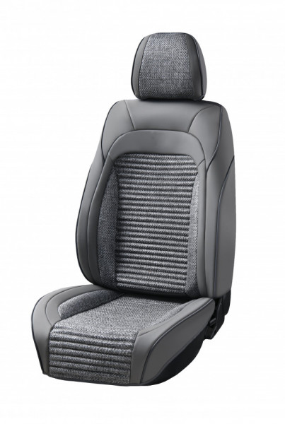 Set huse scaune auto universale fata-spate, piele ecologica gri cu material textil gri