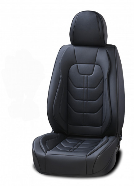 Set huse scaune auto universale, piele ecologica negra cu piele ecologica perforata neagra, fata-spate